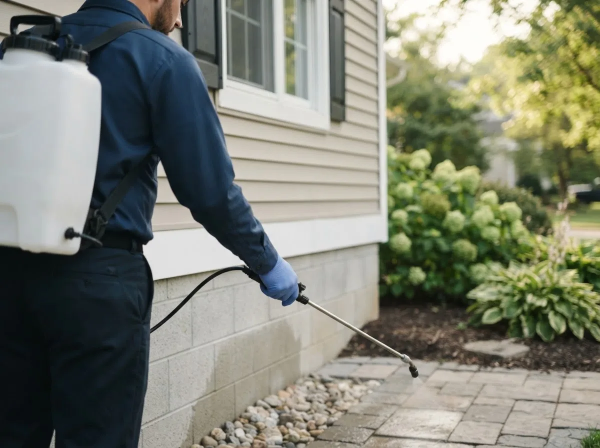 Pest control technician inspecting a home in Millington, IL